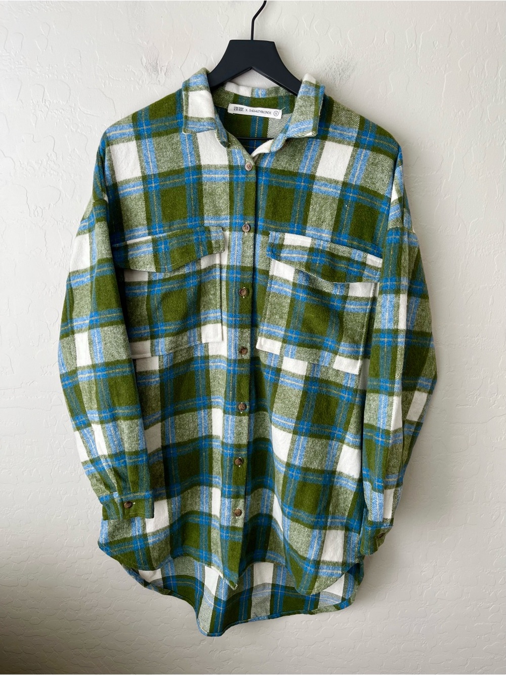 12th Tribe x Salty Blonde Oversized Plaid Flannel Shacket Full Button Front S